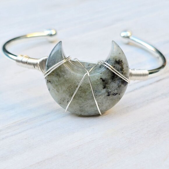 Labradorite Moon Wire Wrap Bracelet w/ 925 Silver Over Copper – Adjustable – NWT - Picture 3 of 13